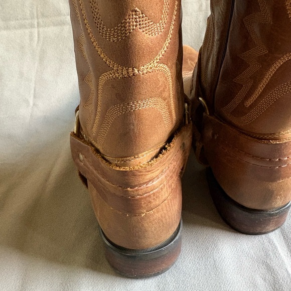 Lucky Boots Brown Leather Metal Ring Harness Western Cowboy Boots - Picture 9 of 14